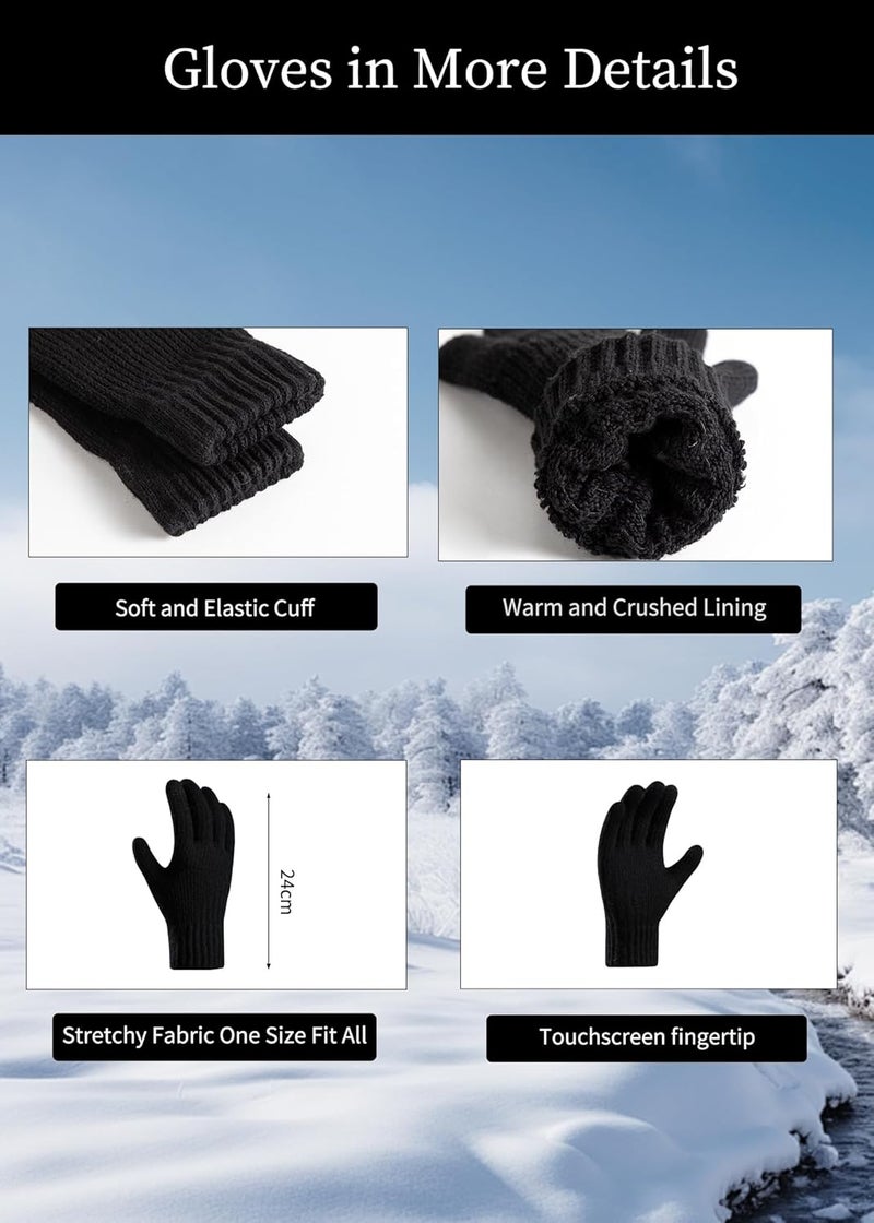 Sofvoyami Store Winter Hat Scarf Gloves Set, Soft Warm Knit Beanie Hat Touchscreen Gloves Long Knitted Scarf Set Winter Gifts for Men women - Image 5